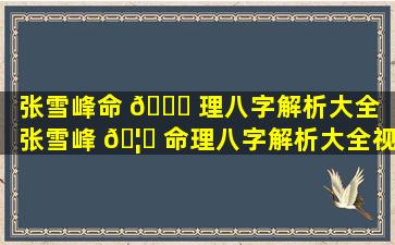 张雪峰命 💐 理八字解析大全「张雪峰 🦟 命理八字解析大全视频」